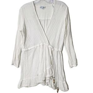 Blue Island Beach Mini Cover-Up White Coastal Chic Boho Dress Small Swimsuit
